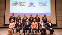 Menparekraf Sandiaga Salahuddin Uno saat menghadiri the 6th TEJ Ministerial Round Table di International Conference Hall, Center Building, INTEX Osaka, Osaka, Jepang