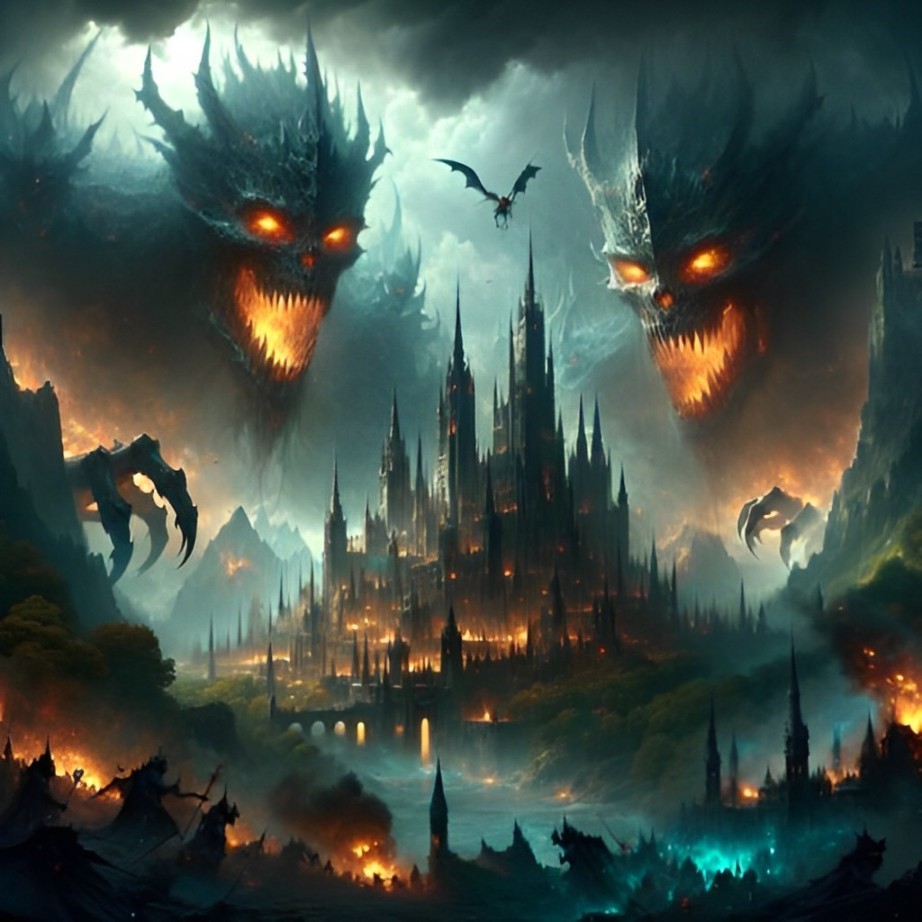 Ilustrasi cerpen - Kisah Kegelapan: Serangan Iblis dan Runtuhnya Kerajaan Bahagia