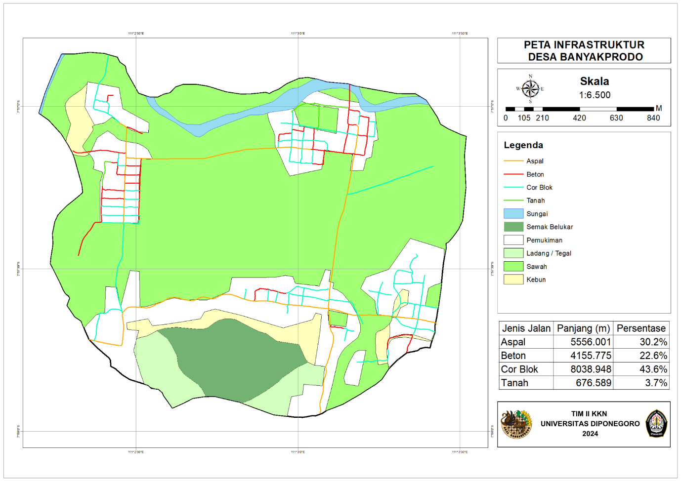 Hasil peta infrastruktur Desa Banyakprodo, Kecamatan Tirtomoyo, Kabupaten Wonogiri, Provinsi Jawa Tengah. (doc. Pribadi)