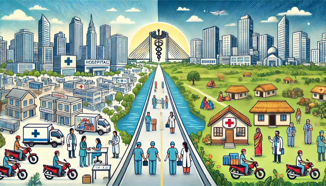 Ilustrasi akses layanan di kota dan di desa/penulis