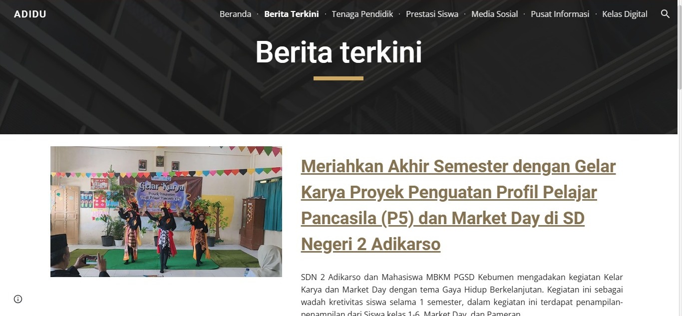 Tangkapan layar website SDN 2 Adikaraso. (doc. Tim MBKM SDN 2 Adikaraso PGSD UNS Kampus Kebumen)