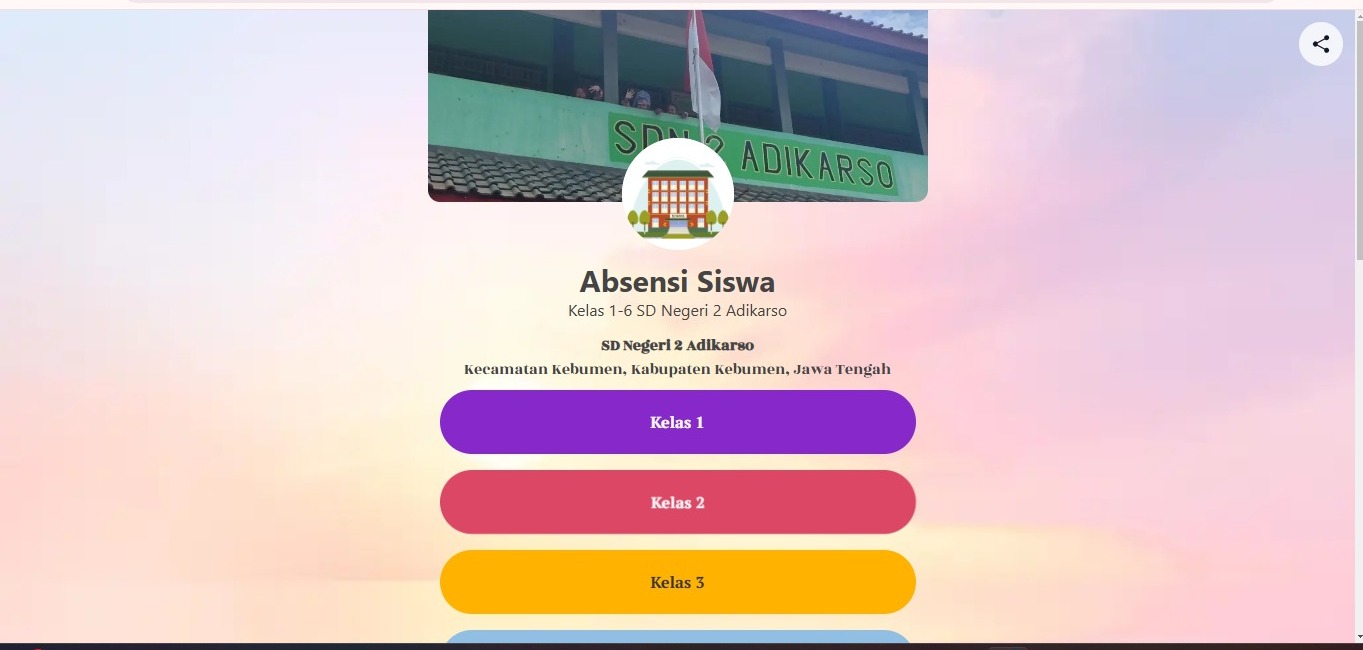 Fitur absensi online. (doc. Tim MBKM SDN 2 Adikaraso PGSD UNS Kampus Kebumen)