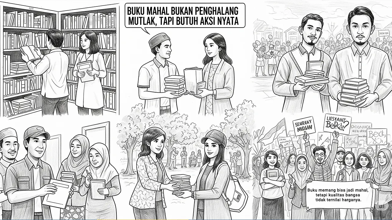 Ilustrasi Buku Mahal Bukan Penghalang Mutlak, Tapi Butuh Aksi Nyata. (GG)