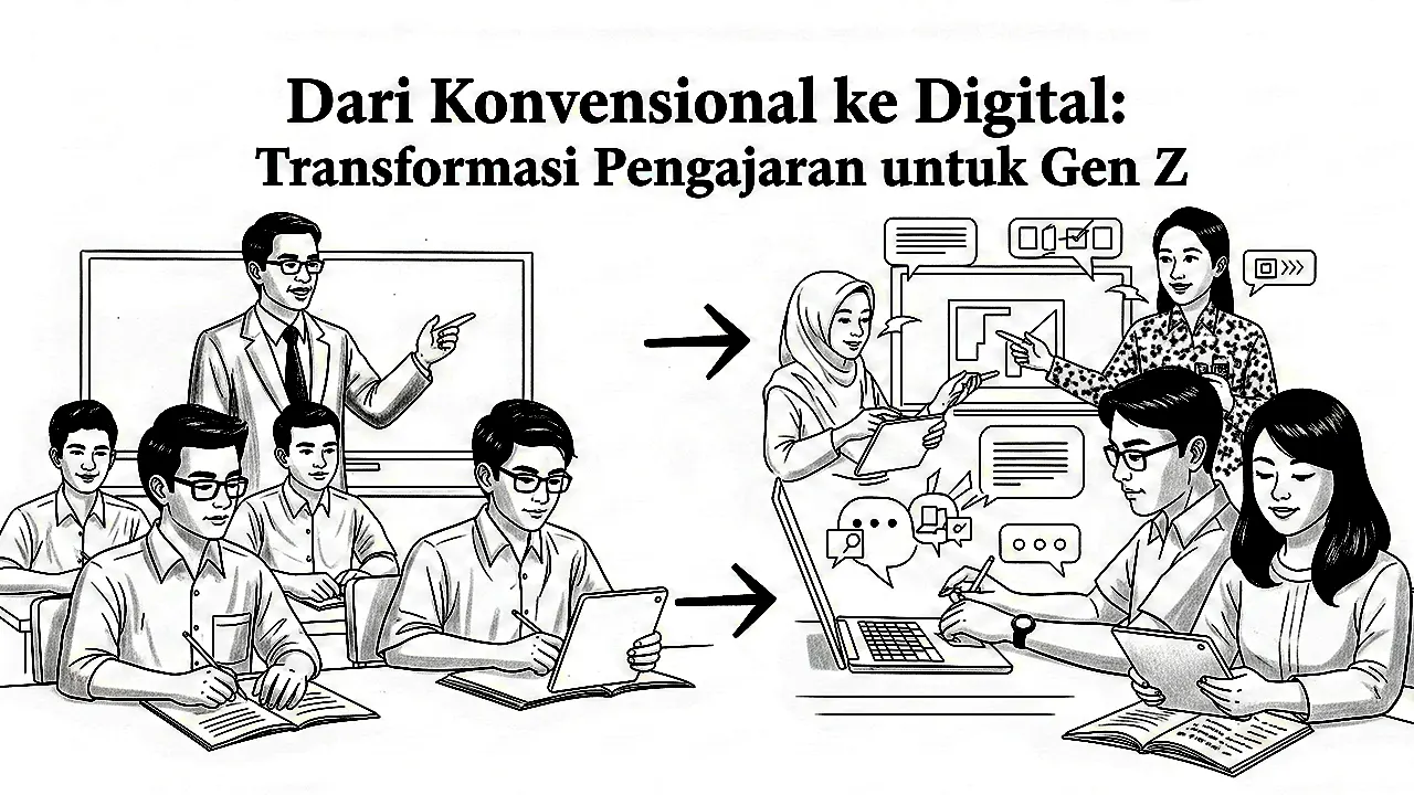 Ilustrasi Dari Konvensional ke Digital: Transformasi Pengajaran untuk Gen Z. (GG)