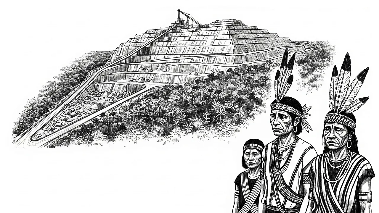 Ilustrasi konflik antara eksploitasi tambang dan hak masyarakat adat. (GG)