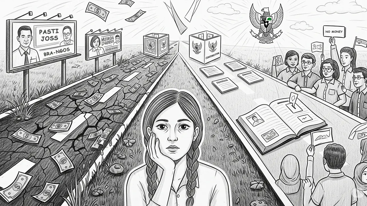 Ilustrasi Pemilih dihadapkan pada pilihan antara keuntungan sesaat atau masa depan demokrasi yang bersih dan adil. (GG)