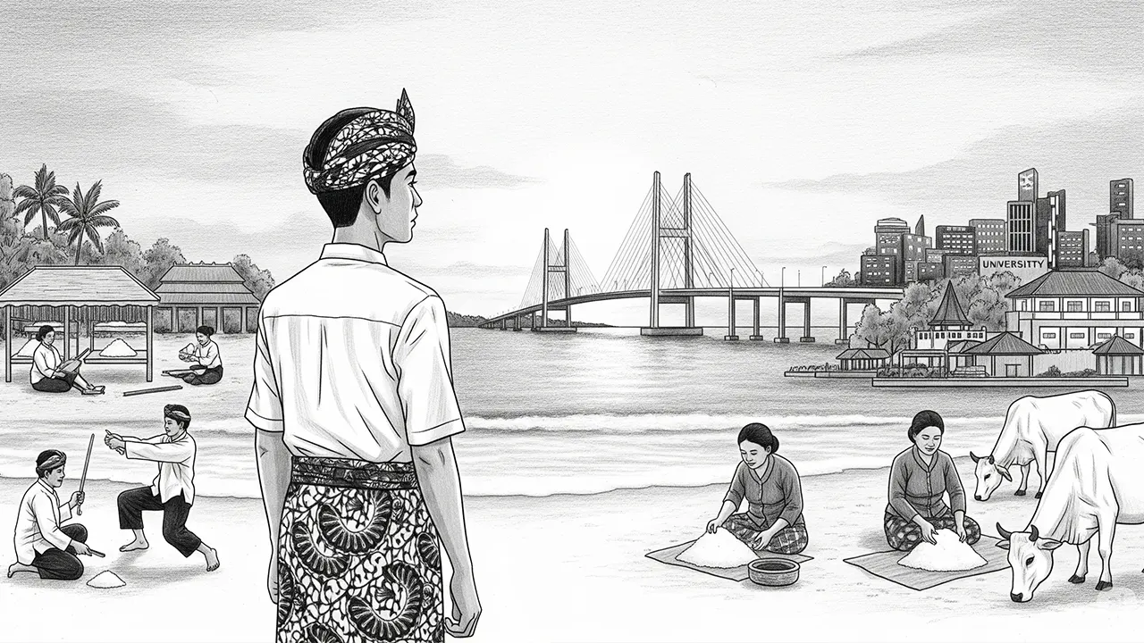 Ilustrasi masa depan Madura ditapaki dengan langkah yang tetap berpijak pada akar tradisi. (GG)