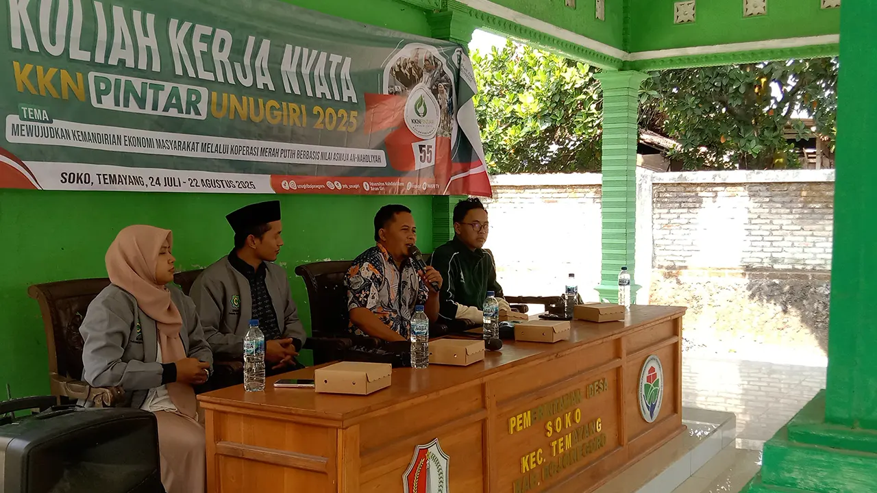 Kepala Desa Soko, Mochamad Johan Hariyoko menyampaikan apresiasi atas dipilihnya Desa Soko sebagai lokasi KKN oleh UNUGIRI. (doc. KKN 55 UNUGIRI)