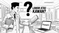 Menunjukkan dilema yang dihadapi guru dalam menyikapi kemajuan teknologi, antara rasa terancam dan peluang untuk berkolaborasi. (GG)