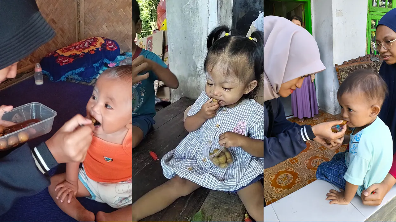 
Pendampingan PMT kepada ketiga batita sasaran (23/7/2025). (doc. Promahadesa 28 UNEJ)