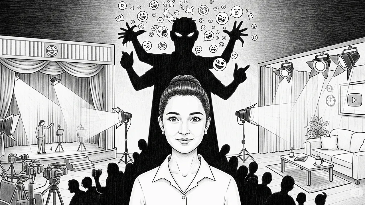 Perempuan publik di persimpangan citra dan spontanitas, menyadari bahwa panggung belakang pun kini tidak lagi benar-benar tersembunyi. (GG)