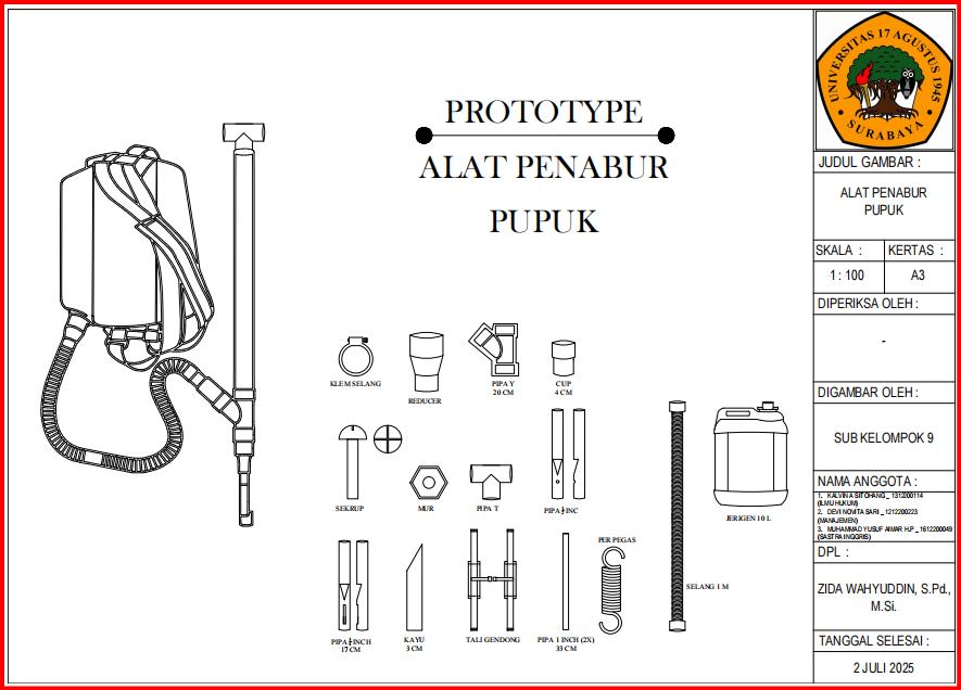Prototype alat penabur pupuk. (doc. Sub-Kelompok 9 KKN R39)