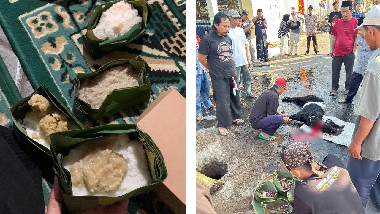 Selametan Jenang Abang-Putih dan Penyembelihan Kambing Kendhit dalam rangkaian Festival Bhumi Ngurawan 2025. (doc. Mahasiswa KKN BBK 6 UNAIR Desa Dolopo)