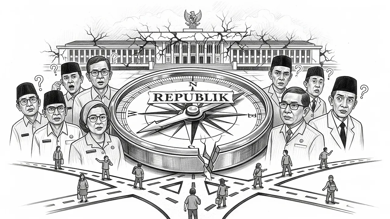 Menggambarkan hilangnya arah kebijakan negara karena konsep republik tidak dijalankan sebagaimana mestinya. (GG)
