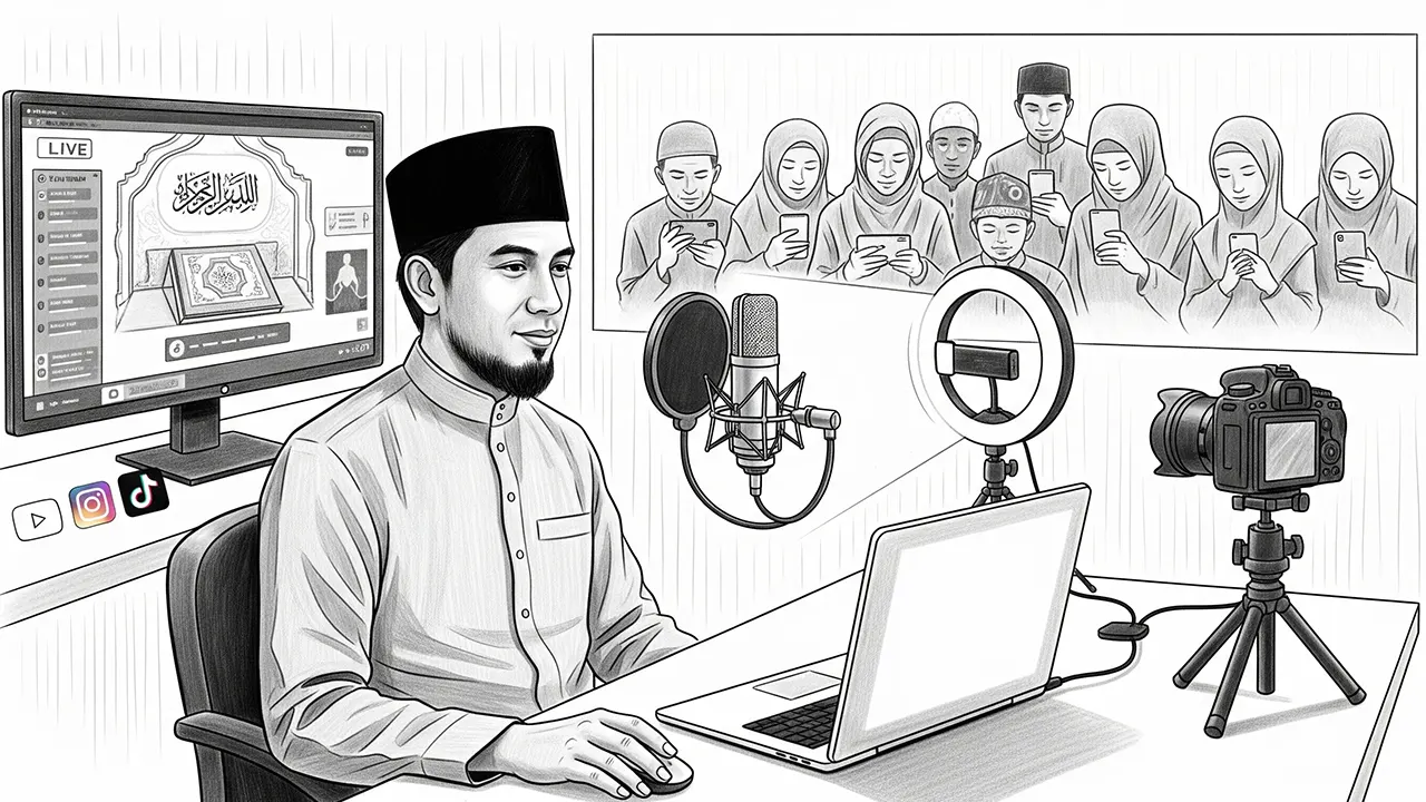 Menggambarkan peran teknologi sebagai mimbar baru yang menjembatani dakwah dengan umat di seluruh penjuru dunia. (GG)