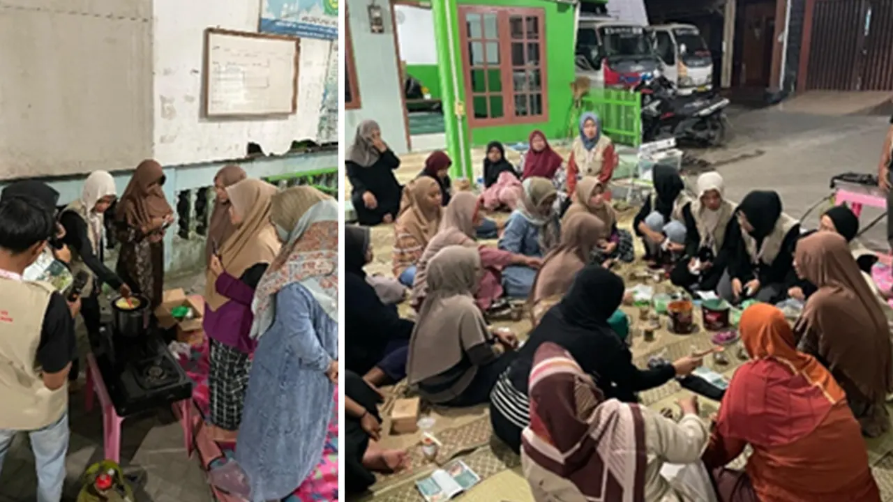 Mahasiswa KKN 111 UNS saat memandu praktik pembuatan lilin aromaterapi. (doc. KKN 111 UNS)