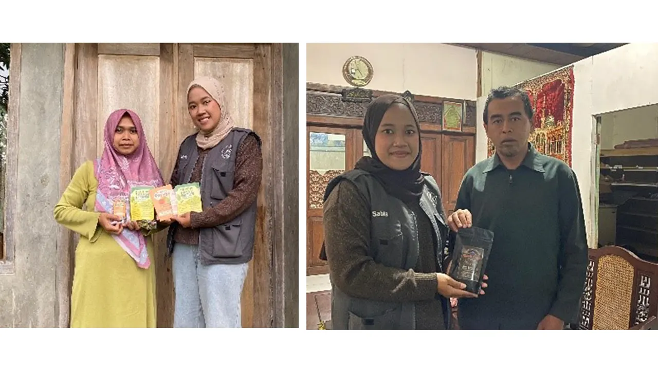 Mahasiswa KKN UNS bersama pelaku UMKM Desa Mranggen Kidul memperlihatkan produk olahan pangan yang telah resmi memperoleh sertifikat SPP-IRT. (doc. KKN 332 UNS)