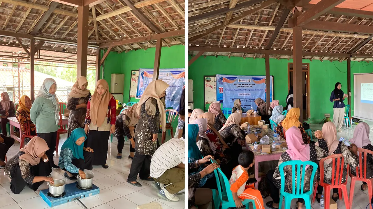 Warga Desa Semanggi, Blora, tampak antusias mengikuti pelatihan produksi dan pengemasan keripik jagung yang digelar Mahasiswa KKN UNS Kelompok 14 sebagai upaya pemberdayaan potensi lokal. (doc. KKN 14 UNS)