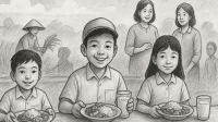 Menggambarkan harapan baru bagi anak-anak Indonesia melalui program makan bergizi gratis, di mana keadilan gizi menjadi fondasi masa depan bangsa.
