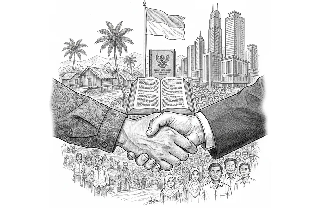 Menggambarkan kontrak sosial sebagai kesepakatan bersama yang menyatukan kepentingan rakyat dan pemerintah. (GG)