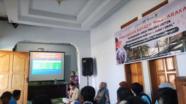 Penyuluhan terkait Introduksi Jeruk Malang kepada Petani Desa Setren, Kecamatan Slogohimo, Kabupaten Wonogiri bersama Prof Jaka Suyana. (doc. TIM PKM HGR UNS 2025)