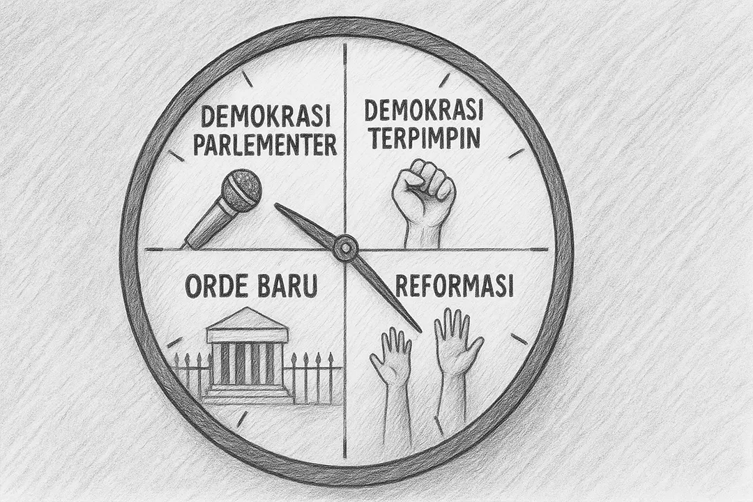 Perjalanan demokrasi Indonesia bergerak dalam siklus, terus berputar mengikuti arah kekuasaan.