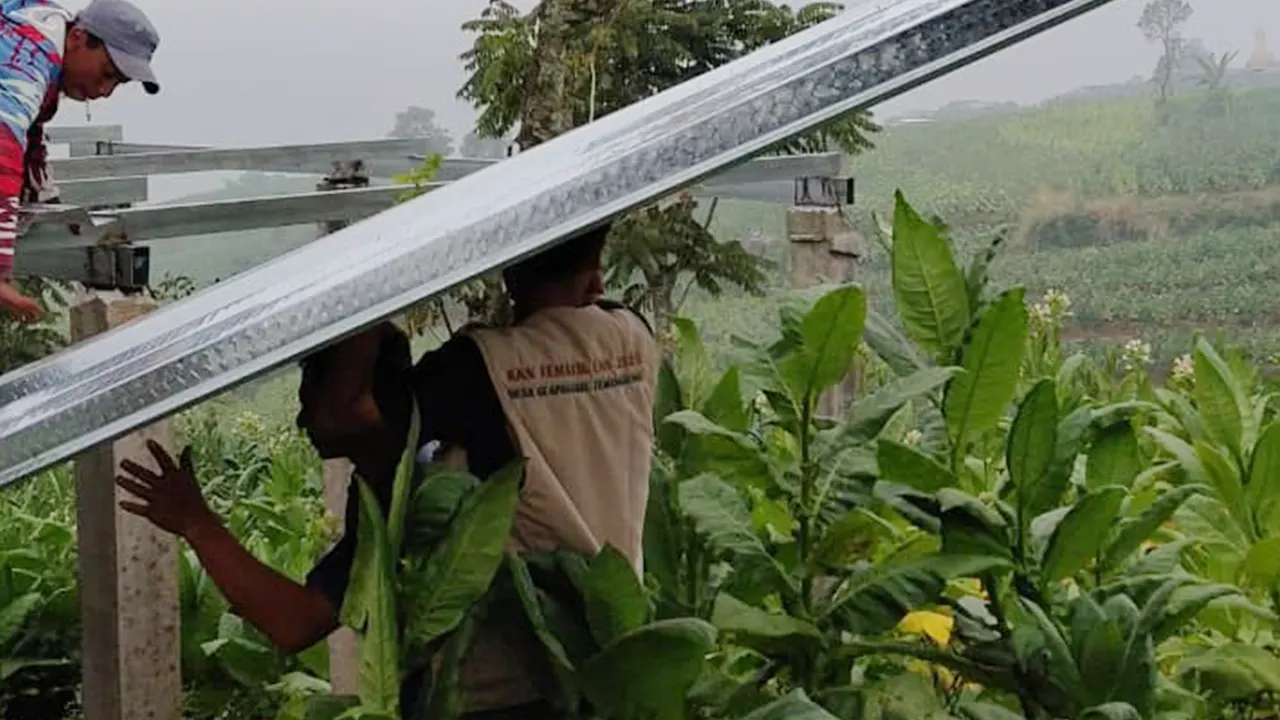 Proses pembangunan gardu pandang “Satu Titik Seribu Pandang” oleh mahasiswa KKN UNS Kelompok 328 bersama warga Desa Glapansari dilakukan secara gotong royong di tengah area perkebunan. (doc. KKN UNS Kelompok 328)