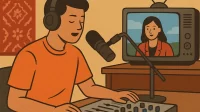 Seorang penyiar radio lokal di Pekalongan tengah mengudara sambil berkolaborasi dengan televisi komunitas. Upaya ini menjadi simbol adaptasi media lokal di era digital yang terus mendorong kreativitas dan memperkuat identitas budaya kota batik.