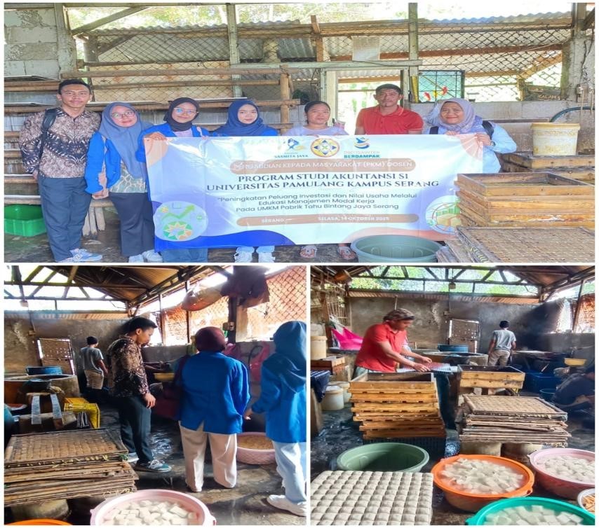 Dosen dan mahasiswa Program Studi Akuntansi Universitas Pamulang (Unpam) Kampus Serang melakukan kegiatan Pengabdian kepada Masyarakat (PKM) di Pabrik Tahu Bintang Jaya, Serang, Banten, Selasa (14/10/2025). (doc. pribadi)