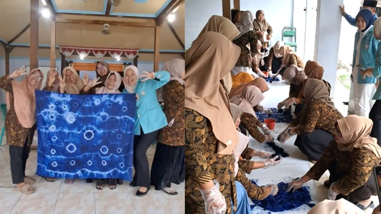 Antusias Ibu-ibu PKK Desa Tanon mengikuti pelatihan teknik shibori yang dipandu oleh Tim Rupa Swari. (doc. Rupa Swari 2025)