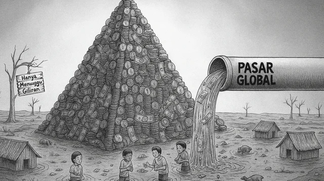 Ilustrasi ketimpangan ekonomi dan eksploitasi sumber daya yang merugikan masyarakat lokal. (gg)