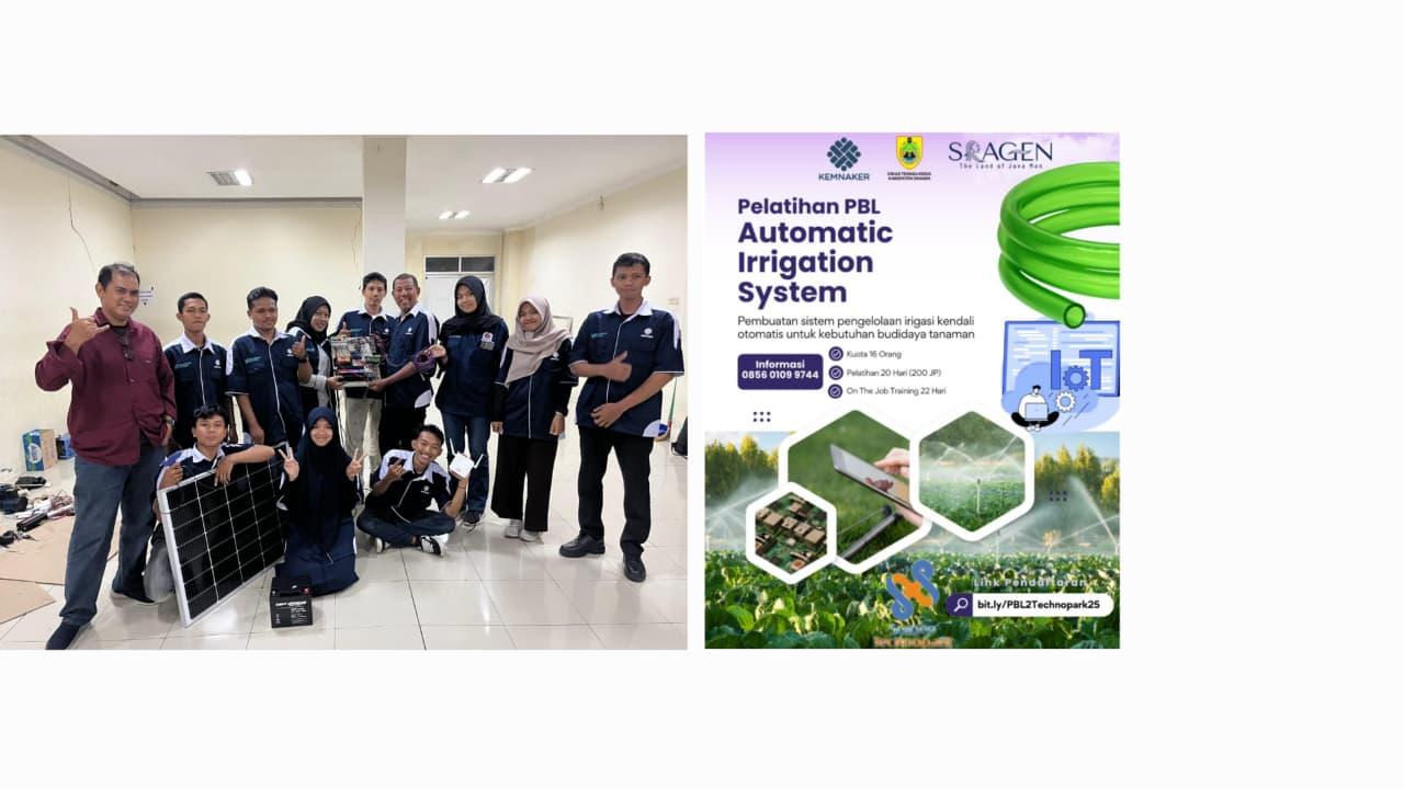 Foto Bersama Peserta Project Based Learning Sistem Irigasi Otomatis oleh Tim Atamagri dan Dinas Tenaga Kerja Kabupaten Sragen (doc. pribadi)