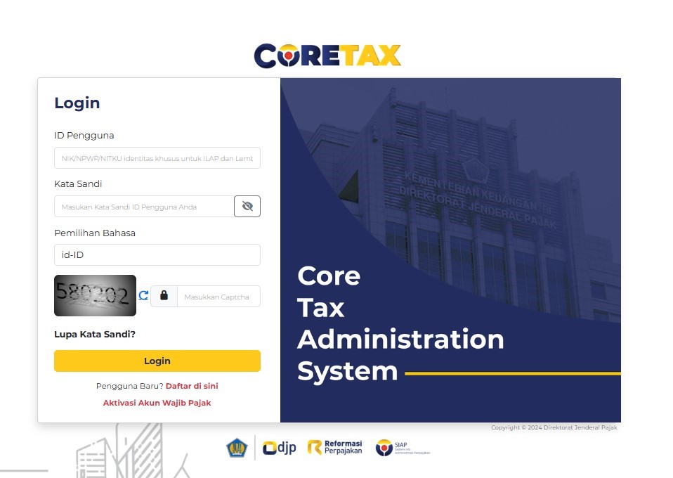Tangkapan layar halaman Login Coretax