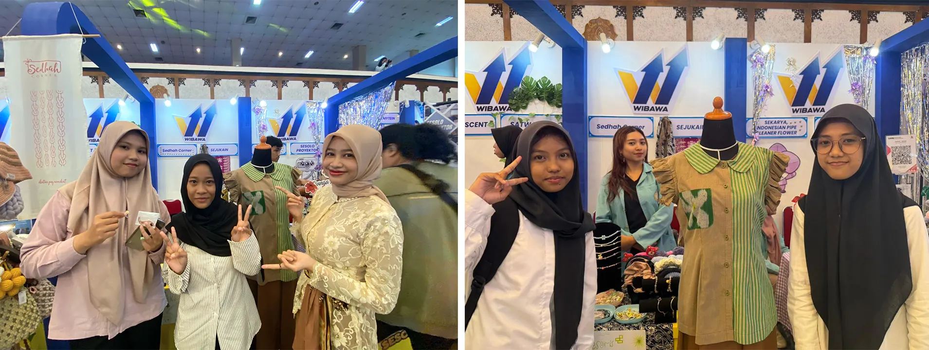 Pengunjung berfoto di depan busana ready to wear berbahan tenun lurik dengan desain modern dalam Demo Day WIBAWA UNS 2025, Auditorium G.P.H. Haryo Mataram, Universitas Sebelas Maret. (doc. Tim Sejukain UNS)