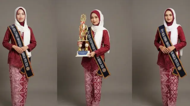 Tiga mahasiswi Program Studi Ilmu Komunikasi Universitas Bina Bangsa berpose usai dinobatkan sebagai Duta Kampus Universitas Bina Bangsa 2026 dalam ajang pemilihan yang digelar di Serang, Banten, Kamis (8/1/2026). (doc. Pribadi/Lapina Lena)