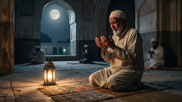 Ilustrasi seseorang bermunajat di malam Nisfu Sya’ban. (GG)