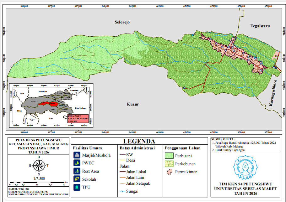 Hasil Peta Desa Petungsewu yang telah dibuat mahasiswa KKN UNS.