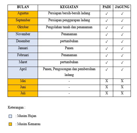 Kalenderisasi pertanian jagung dan padi desa Tlogotirto. (doc. pribadi)