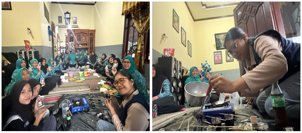 Program kerja unggulan yang dilaksanakan adalah pemberdayaan ekonomi kreatif berbasis lingkungan dengan judul “Menyulut Cahaya dari Sisa: Mengubah Limbah Rumah Tangga Menjadi Lilin Aromaterapi”. (doc. pribadi)