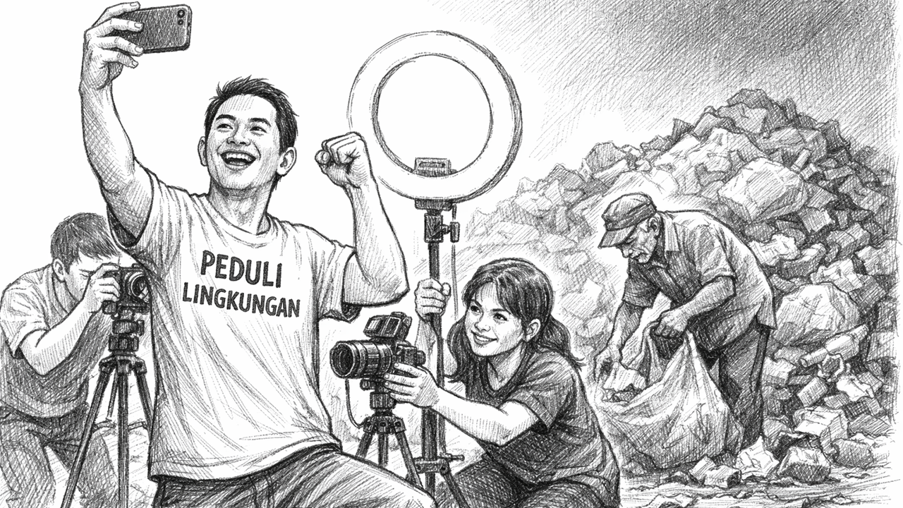 Gotong royong berubah panggung; kerja nyata tersisih oleh sorotan kamera. (GG)