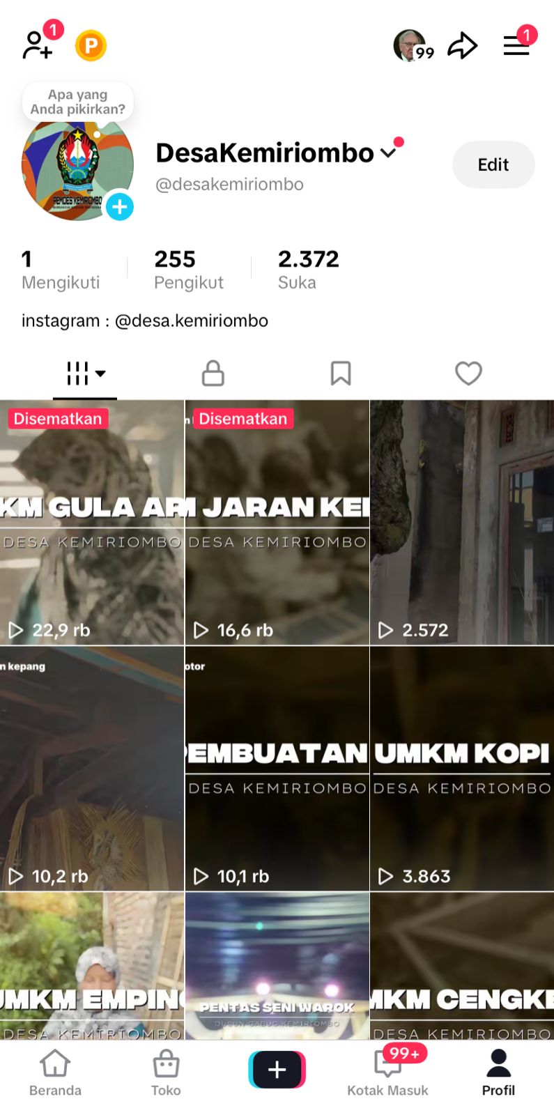 Tangkapan layar akun Tiktok Desa Kemiriombo