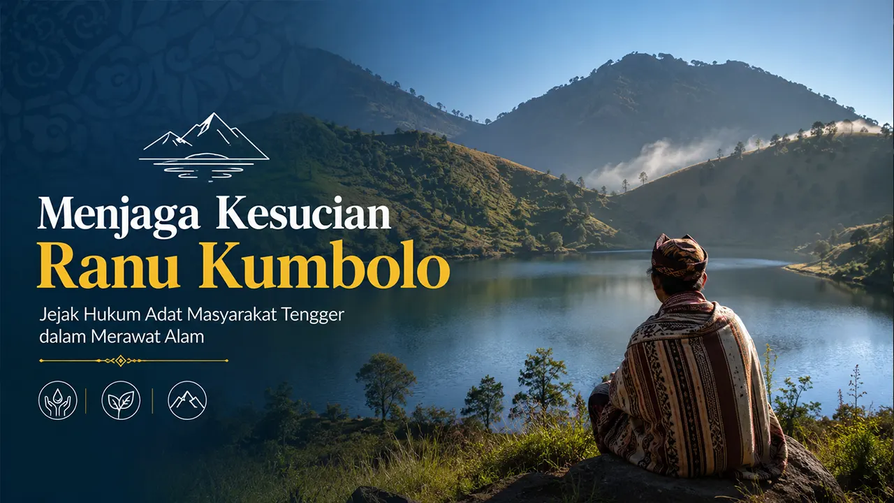 Ilustrasi suasana Ranu Kumbolo di jalur pendakian Gunung Semeru yang bagi masyarakat Tengger dipandang sebagai kawasan sakral dan sumber kehidupan. Kesucian kawasan ini dijaga melalui berbagai norma hukum adat yang mengatur perilaku manusia sebagai bentuk penghormatan terhadap alam dan nilai leluhur. (Ilustrasi: Dok/AI)