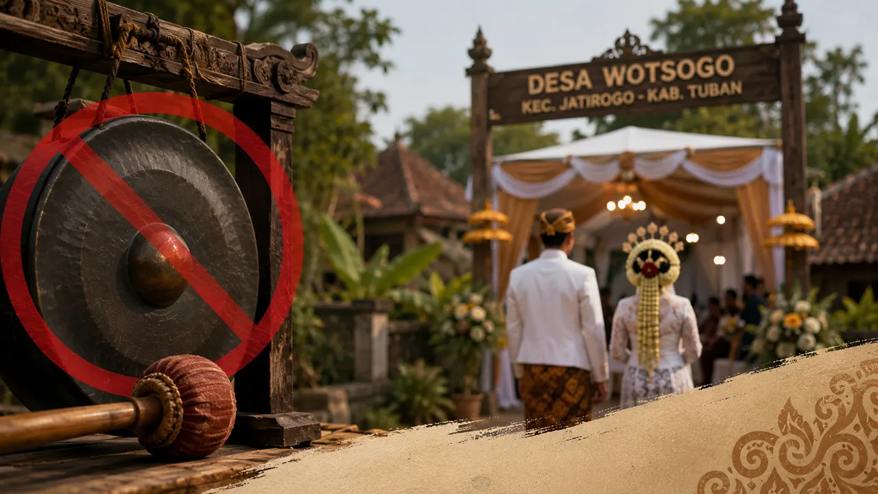 Larangan menabuh gong dan menghadirkan gamelan dalam resepsi pernikahan dipercaya sebagai amanat adat yang harus dijaga demi menghindari musibah serta menjaga keharmonisan hidup.