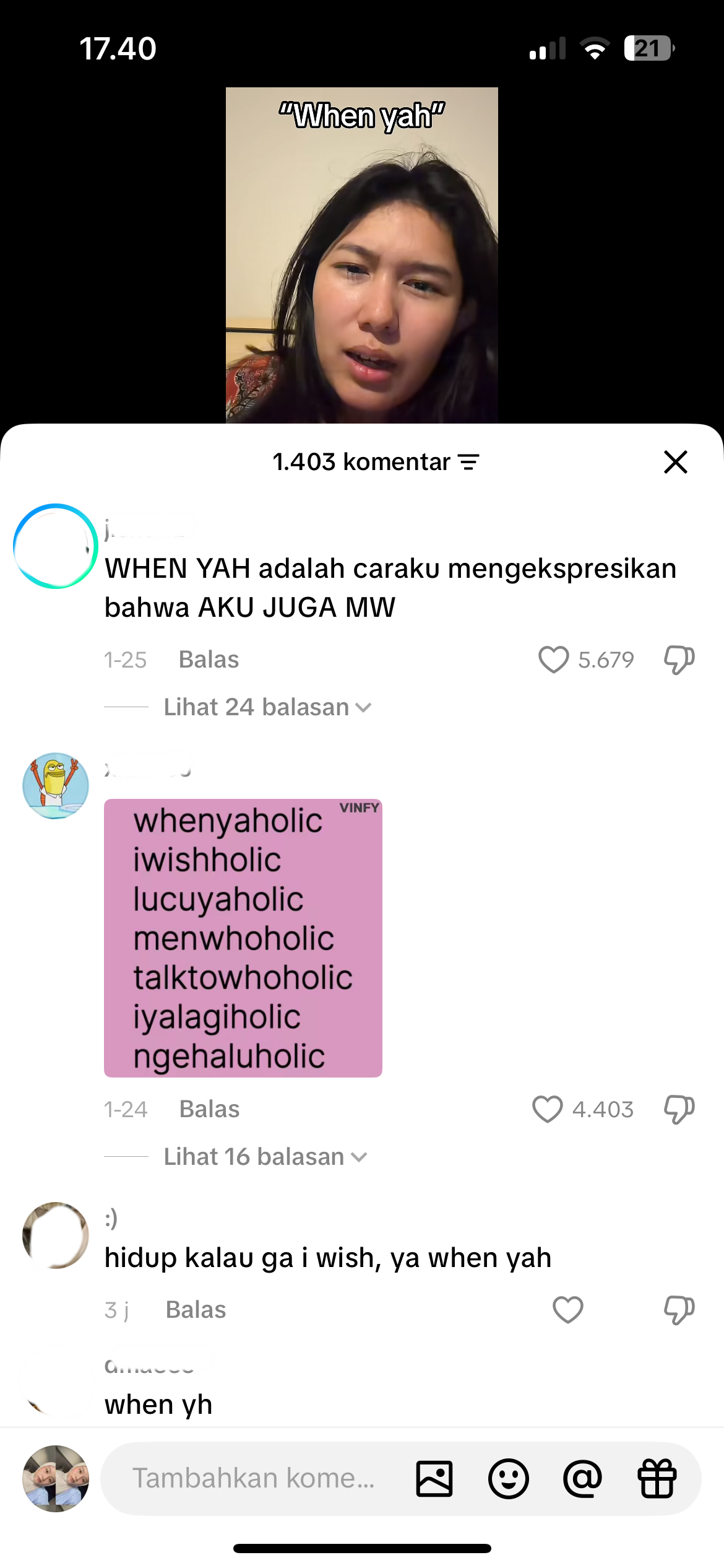 Tangkapan Gambar Komentar di media sosial TikTok