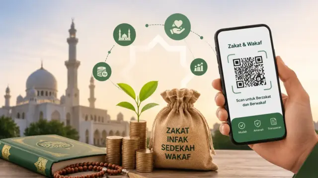 Pemanfaatan QRIS dan aplikasi digital memudahkan masyarakat menyalurkan zakat, infak, sedekah, dan wakaf secara cepat dan aman. (GG)
