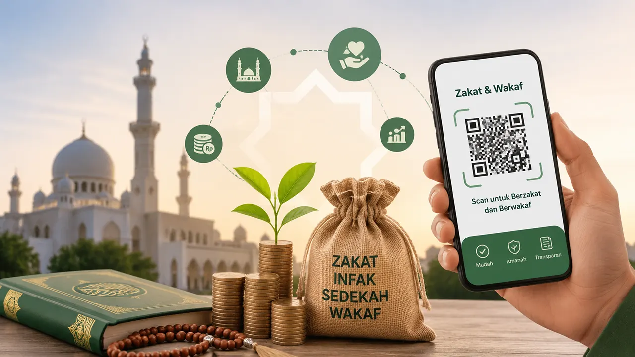 Pemanfaatan QRIS dan aplikasi digital memudahkan masyarakat menyalurkan zakat, infak, sedekah, dan wakaf secara cepat dan aman. (GG)