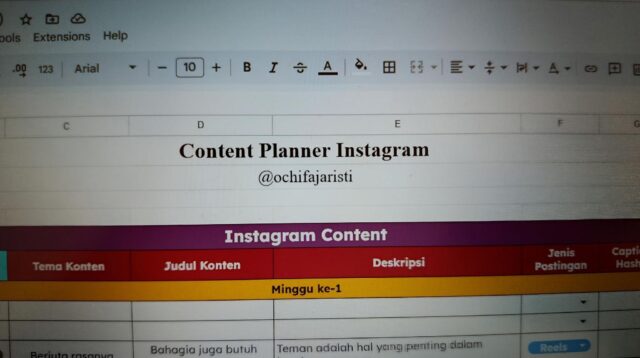 Visual content planner sebagai fondasi penting di balik strategi komunikasi digital yang efektif. (Dok Roshinta Nurfajaristi).