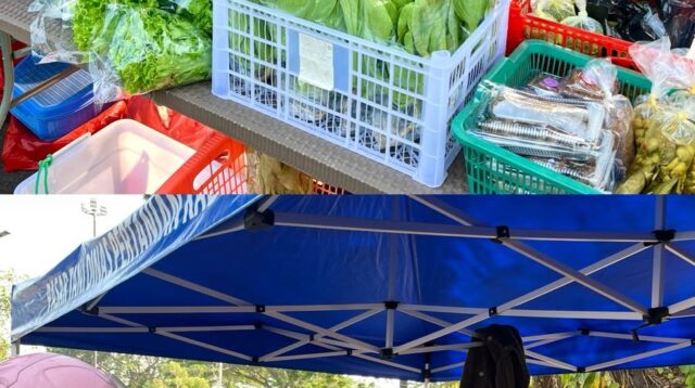 Tim Mahasiswa Kuliah Kerja Mahasiswa (KKM) Kelompok 86 Universitas Bina Bangsa (UNIBA) berpartisipasi aktif dalam kegiatan Bazar Pasar Tani Kabupaten Lebak. Acara tersebut bertempat di kawasan Alun-Alun Rangkasbitung pada Kamis (23/7/2026). (Dok. Pribadi/Kelompok KKM 86 UNIBA)