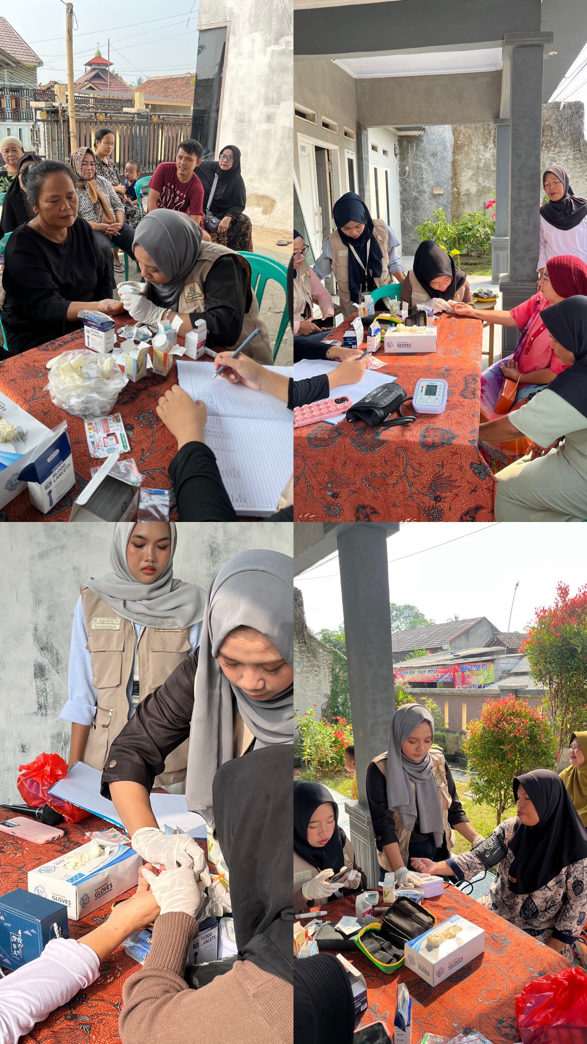 Pelaksanaan kegiatan pemeriksaan kesehatan gratis, mahasiswa mendekatkan layanan skrining kesehatan kepada warga Kampung Alun-Alun, Desa Warunggunung, Kabupaten Lebak, Kamis (30/7/2026). (Dok. Pribadi/KKM 86 UNIBA)