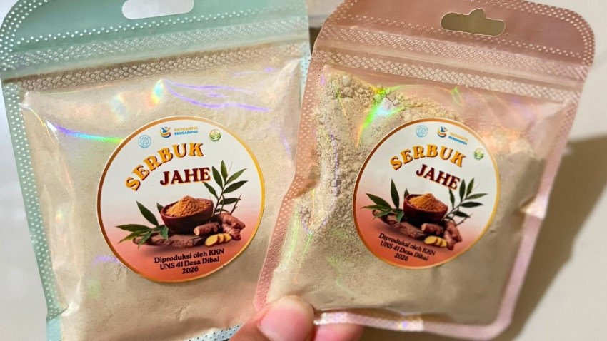 Serbuk jahe instan hasil inovasi mahasiswa KKN UNS Kelompok 41 yang dikemas dalam sachet 40 gram. (Dok. Pribadi/KKN UNS Kelompok 41)